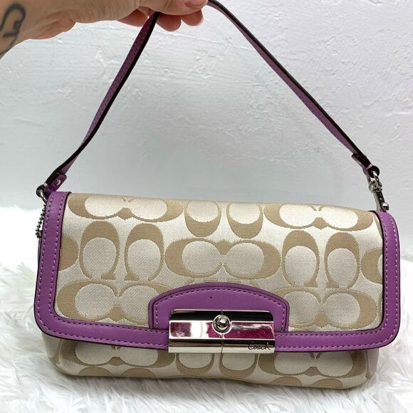 Coach Purple Khaki mini signature canvas purse / wristlet - Picture 1 of 12